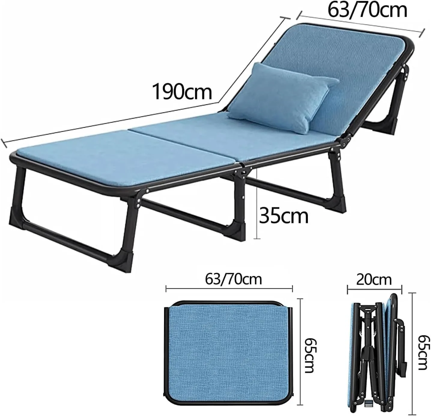 Strong Steel Frame Camping Cot, 6-Position Folding Chaise Lounge Chair, Tent Cot, Portable Folding Bed with 4 Universal Wheels
