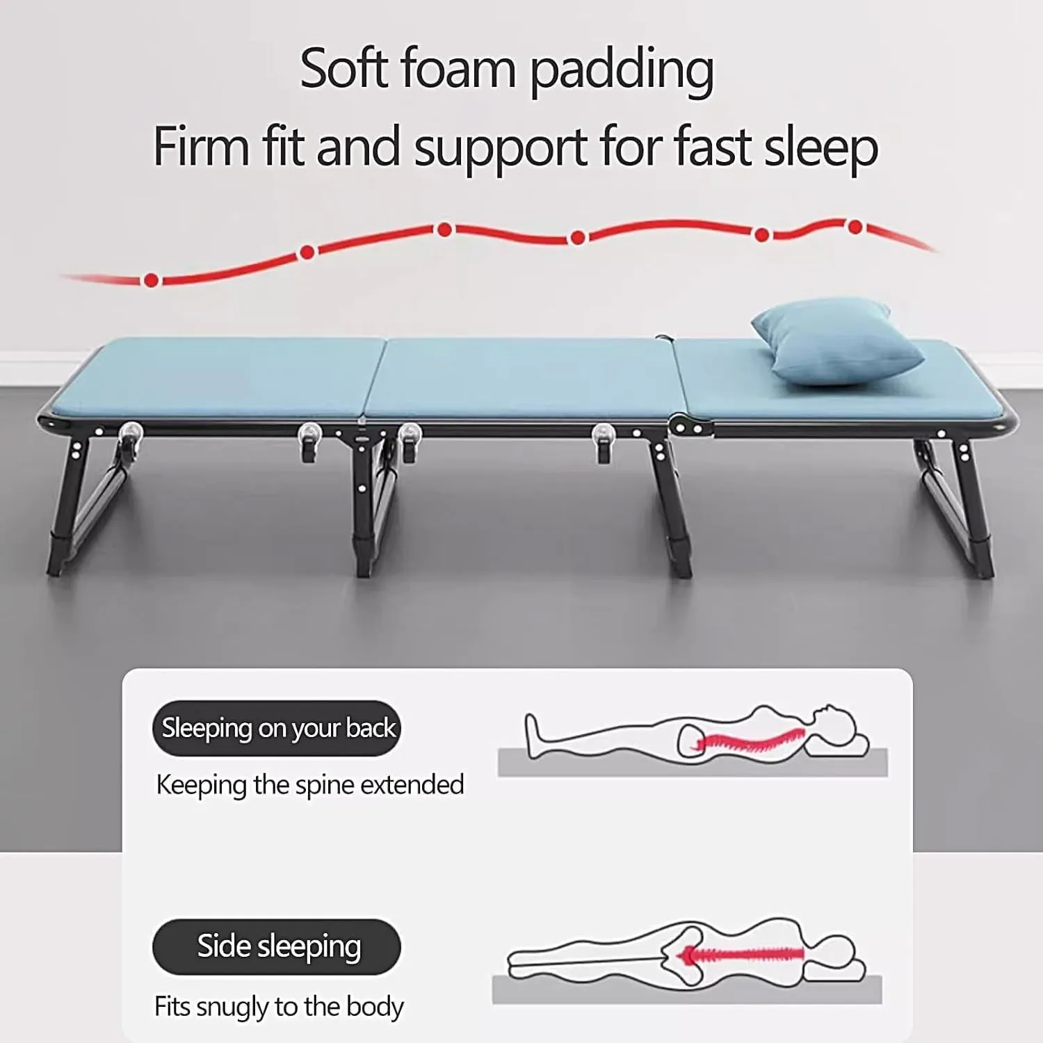 Strong Steel Frame Camping Cot, 6-Position Folding Chaise Lounge Chair, Tent Cot, Portable Folding Bed with 4 Universal Wheels