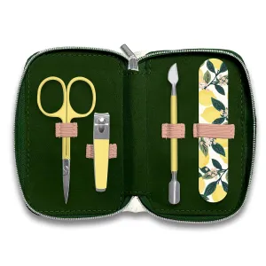 Studio Oh! 5-Piece Nail Grooming Kit - Includes Nail File, Scissors, Clippers, Cuticle Pusher & Portable Zippered Case - Perfect for Travel, Home & Office Use - Lemon Tree
