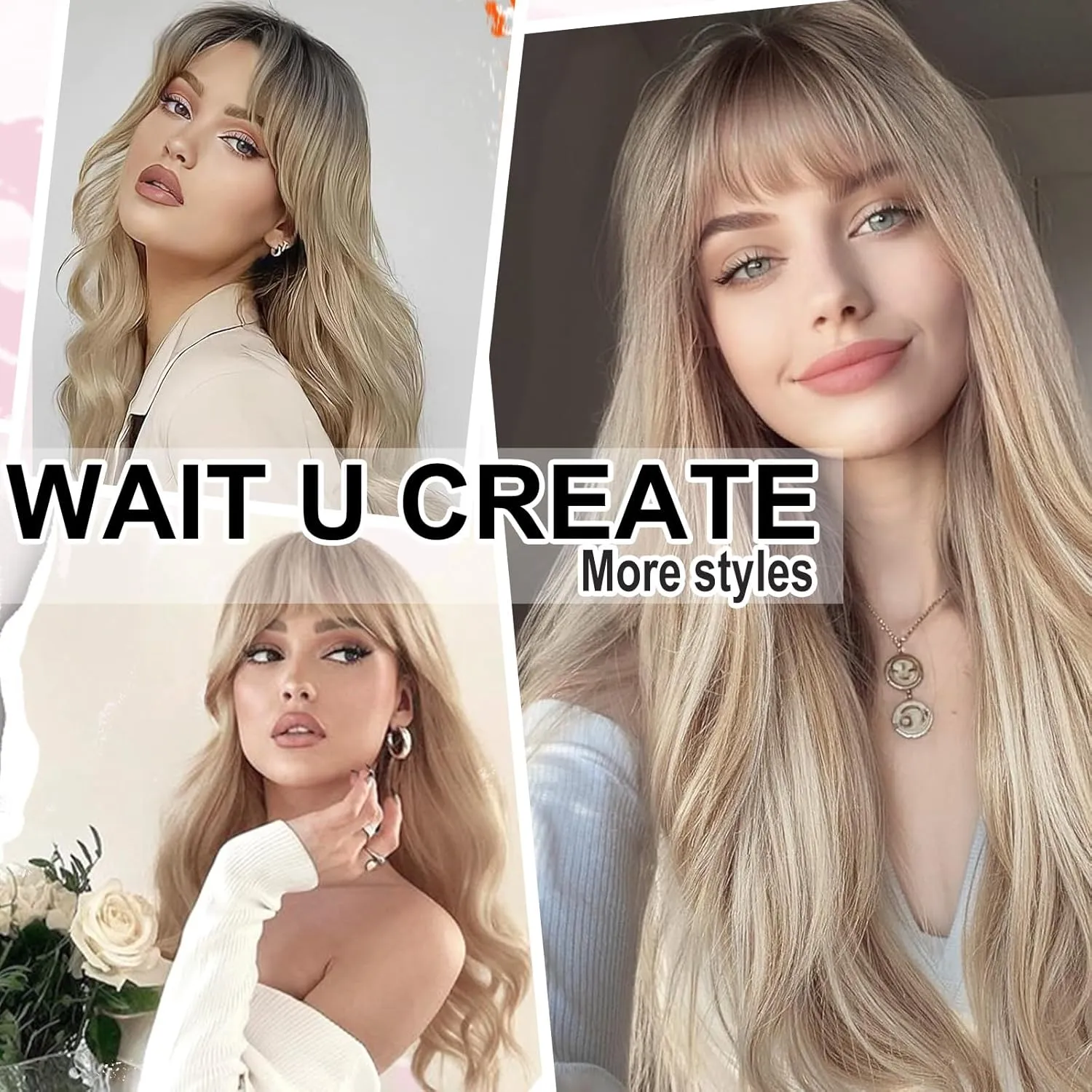 SUKRI Blonde Wigs for Women Layered Wig with Bangs Omber Wig with Black Roots 26Inch Long Wavy Synthetic Heat Resistant Hair for Daily Cosplay Use