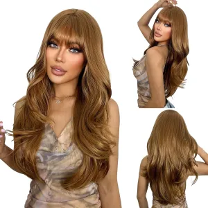 SUKRI Honey Blonde Synthetic Wigs for Women,26 Inch Layerde Wig with Curtain Bangs,Natural Light Brown Heat Resistant Fiber for Daily Party Use
