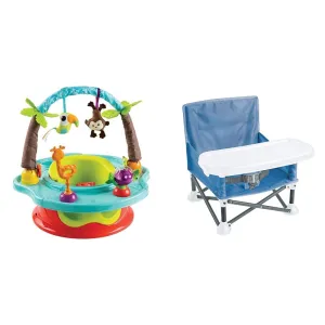 Summer Infant Deluxe SuperSeat Wild Safari Baby Activity Seat, Booster Seat and Bright Starts Pop 'N Sit Portable Booster Chair, 6 Mos - 3 Yrs