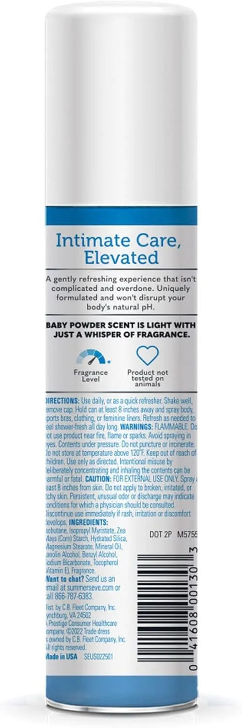 Summer's Eve Baby Powder Daily Gentle Feminine Spray, 2 oz. (Pack of 4)
