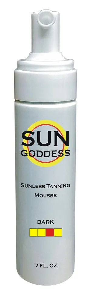 SUN GODDESS - Sunless Self Tanning Foam Mousse - DARK - 7 oz   INCLUDES: Applicator Mitt, Application Gloves and Best Fake Tanner Lotion Spray Sample – Gorgeous, Natural Looking Tan Lasts 7 Days