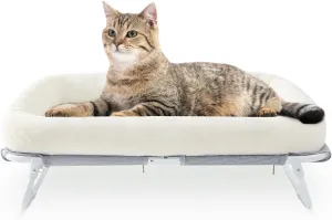 Sunhoo Elevated Cat Bed Foldable Raised Hammock For Small Dog Off Floor Indoor Puppy Kitten Cot Free Standing High Chair For Kitty Pet Outdoor with Metal Frame Washable Cover 25.2*15.75*7.48in（White）