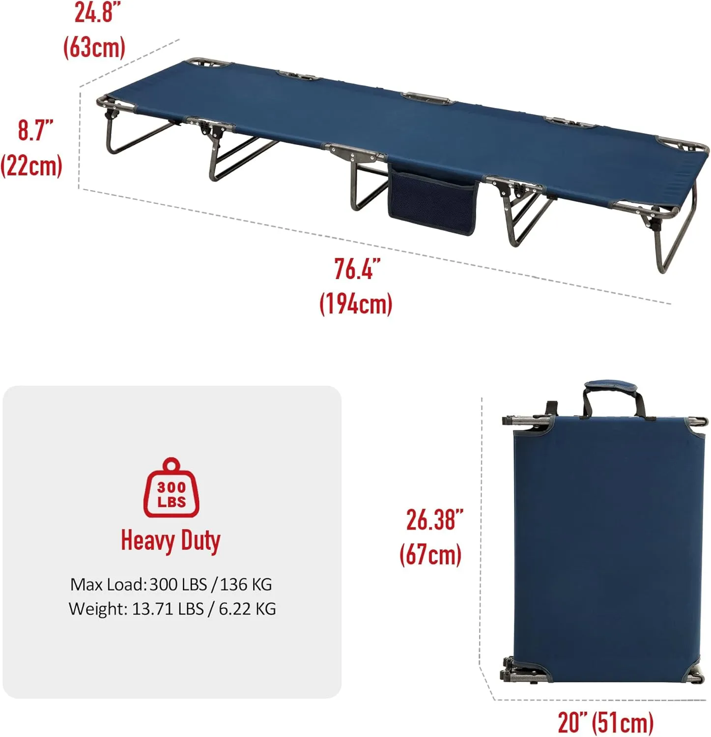SUNNYFEEL Portable Folding Camping Cot Lightweight, Outdoor Sleeping Cots with Pillow, Easy Set up and with Load-Resistant Support 300 LBS for Travel Camp Beach Vacation