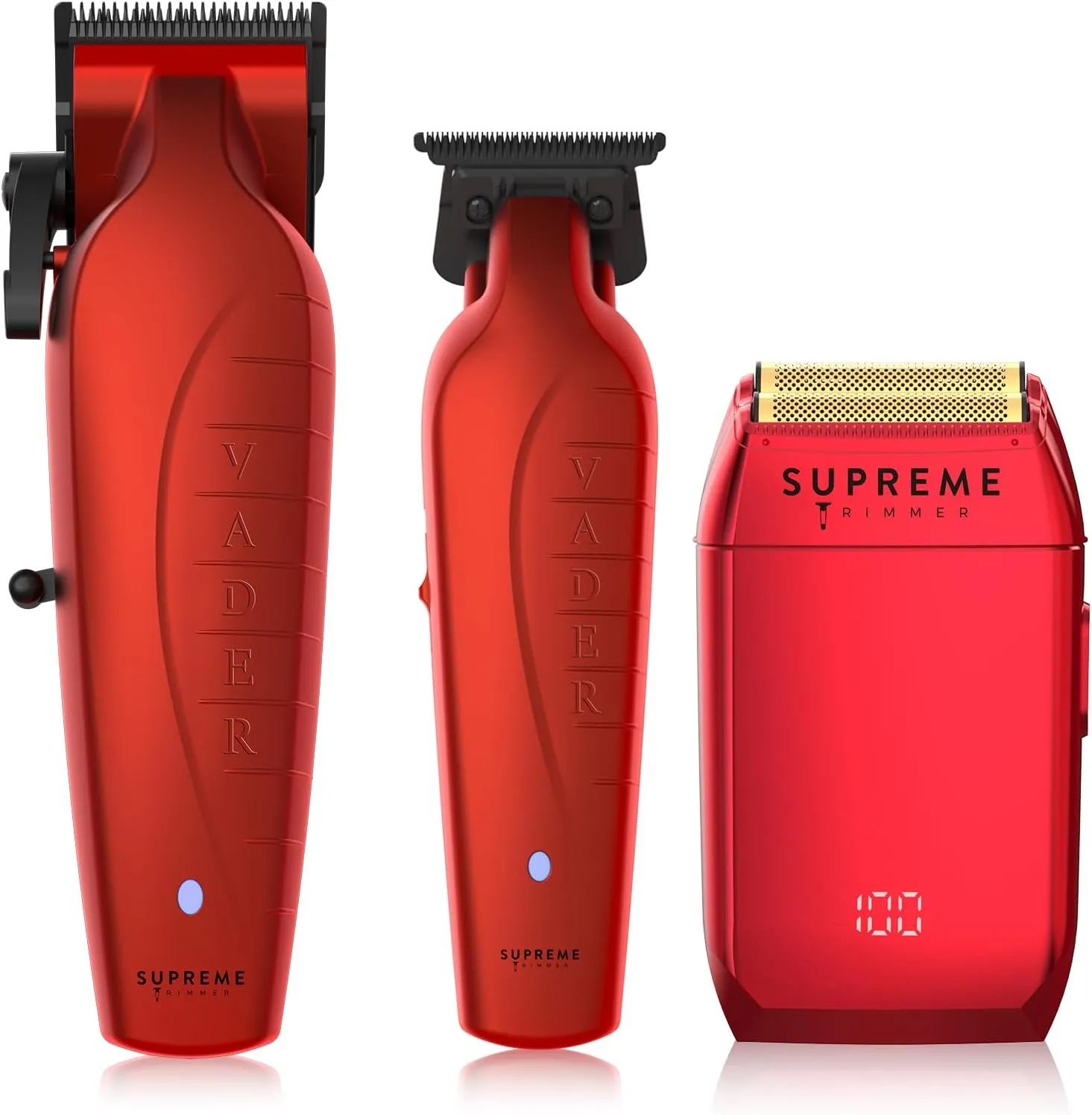 Supreme Trimmer 3-in-1 Barber Kit | Vader Clipper, Vader Trimmer & Crunch Foil Shaver | Men's Professional Beard Trimmer, Brushless Motor Clippers & Waterproof IPX6 Shaver | Red