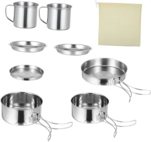 SUPVOX 8-pc Set Stainless Steel Camping Cookware BBQ Bowl Set Overlanding Cooking Gear