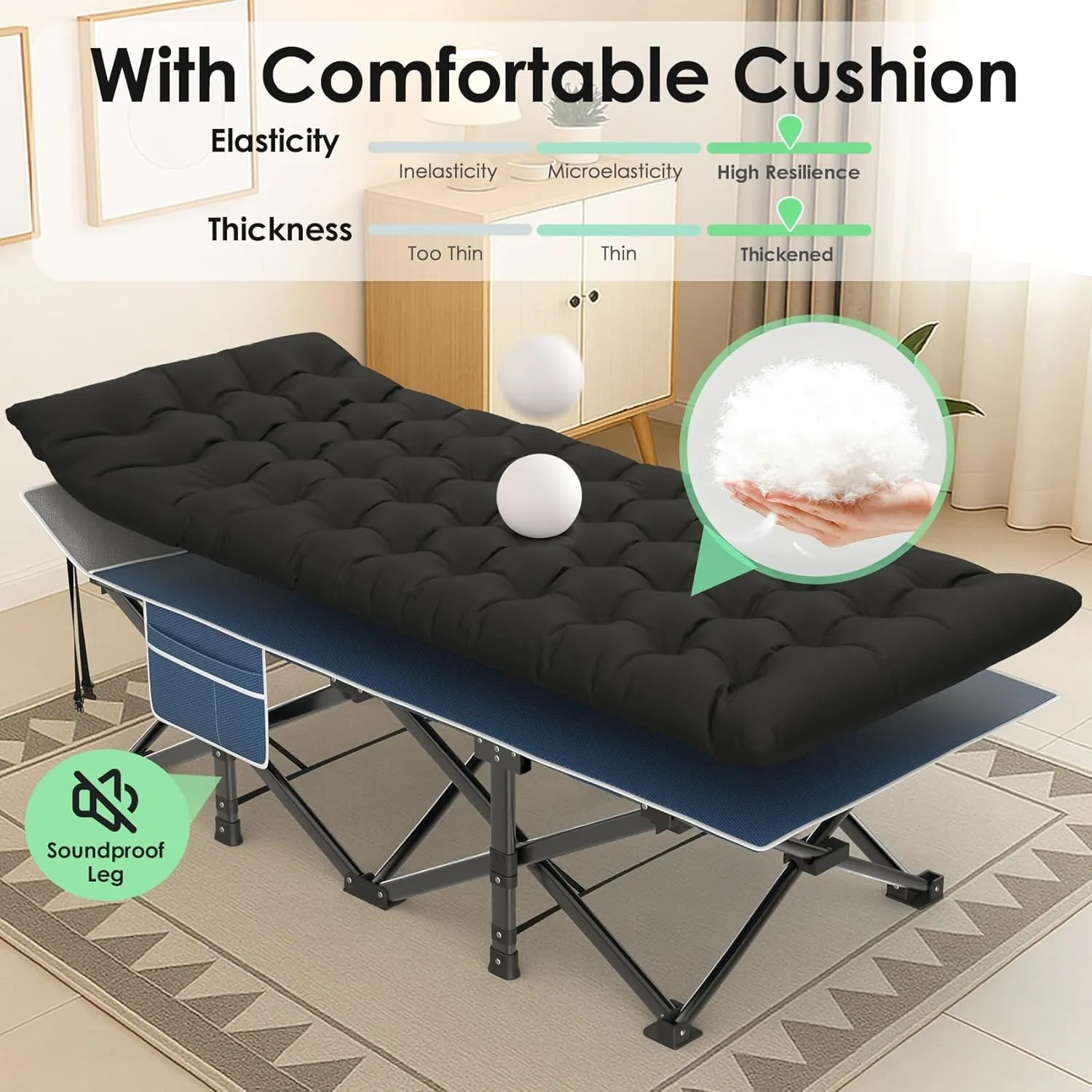 Suteck Camping Cot, 32In XXL Folding Camping Cot Heavy Duty Sleeping Bed for Adults 1200D Double Layer Oxford Cots for Camping W/Pilllow Mattress Carry Bag for Home Office Nap Beach Travel, 500LBS