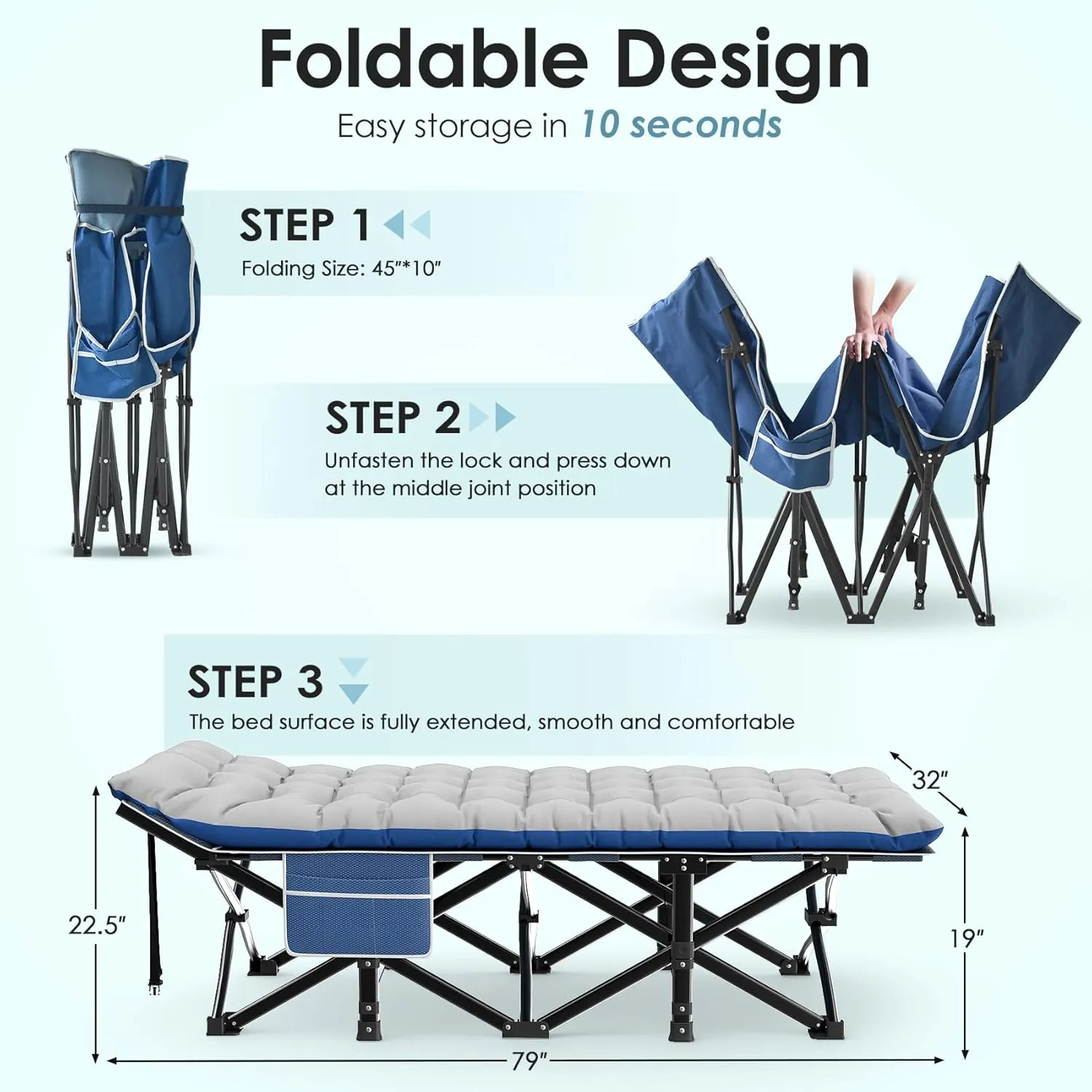 Suteck Camping Cot, 32In XXL Folding Camping Cot Heavy Duty Sleeping Bed for Adults 1200D Double Layer Oxford Cots for Camping W/Pilllow Mattress Carry Bag for Home Office Nap Beach Travel, 500LBS