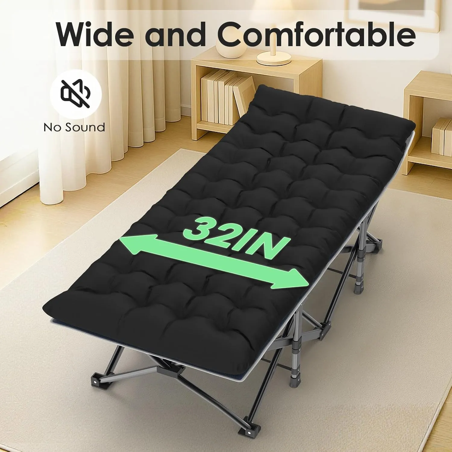 Suteck Camping Cot, 32In XXL Folding Camping Cot Heavy Duty Sleeping Bed for Adults 1200D Double Layer Oxford Cots for Camping W/Pilllow Mattress Carry Bag for Home Office Nap Beach Travel, 500LBS