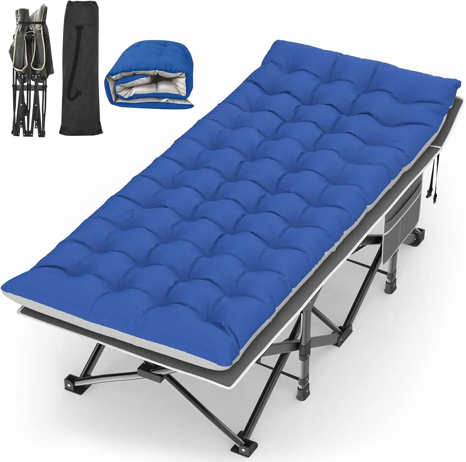 Suteck Camping Cot, 32In XXL Folding Camping Cot Heavy Duty Sleeping Bed for Adults 1200D Double Layer Oxford Cots for Camping W/Pilllow Mattress Carry Bag for Home Office Nap Beach Travel, 500LBS
