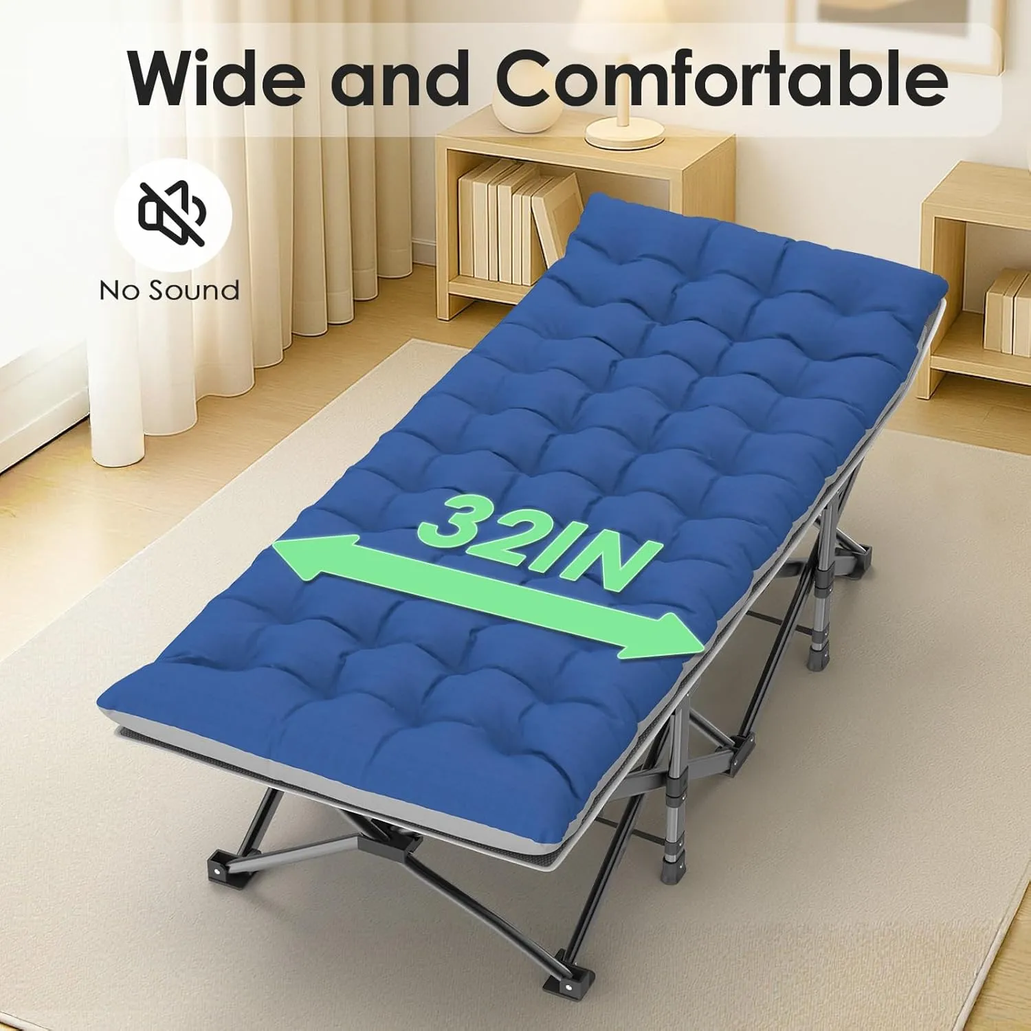 Suteck Camping Cot, 32In XXL Folding Camping Cot Heavy Duty Sleeping Bed for Adults 1200D Double Layer Oxford Cots for Camping W/Pilllow Mattress Carry Bag for Home Office Nap Beach Travel, 500LBS