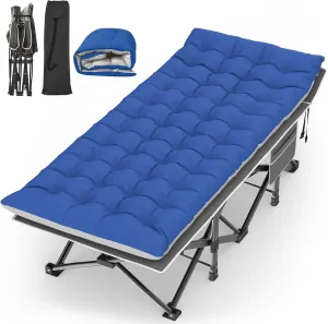 Suteck Camping Cot, 32In XXL Folding Camping Cot Heavy Duty Sleeping Bed for Adults 1200D Double Layer Oxford Cots for Camping W/Pilllow Mattress Carry Bag for Home Office Nap Beach Travel, 500LBS
