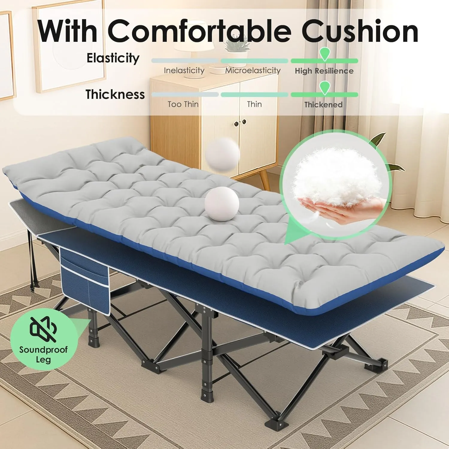 Suteck Camping Cot, 32In XXL Folding Camping Cot Heavy Duty Sleeping Bed for Adults 1200D Double Layer Oxford Cots for Camping W/Pilllow Mattress Carry Bag for Home Office Nap Beach Travel, 500LBS
