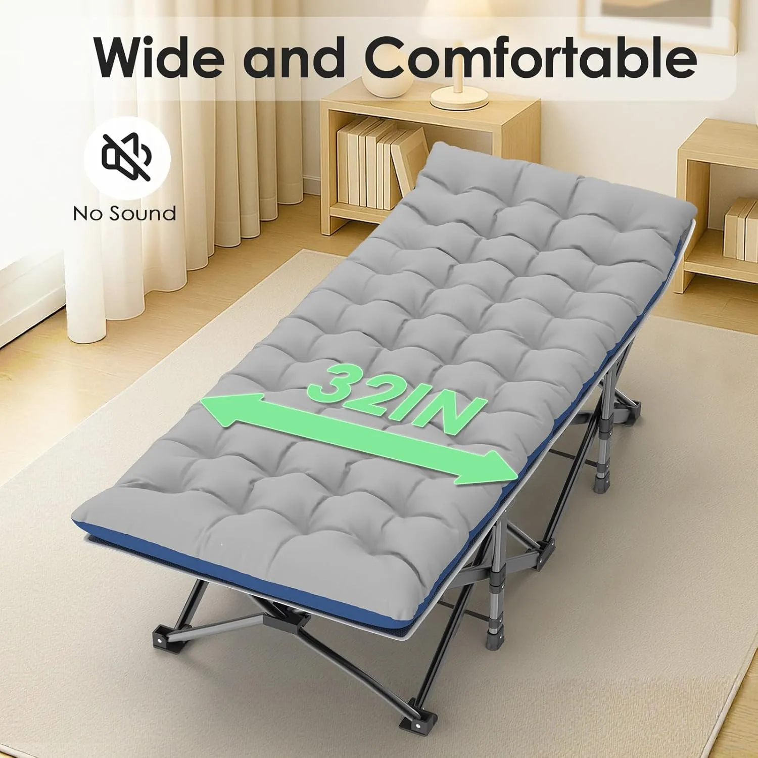 Suteck Camping Cot, 32In XXL Folding Camping Cot Heavy Duty Sleeping Bed for Adults 1200D Double Layer Oxford Cots for Camping W/Pilllow Mattress Carry Bag for Home Office Nap Beach Travel, 500LBS
