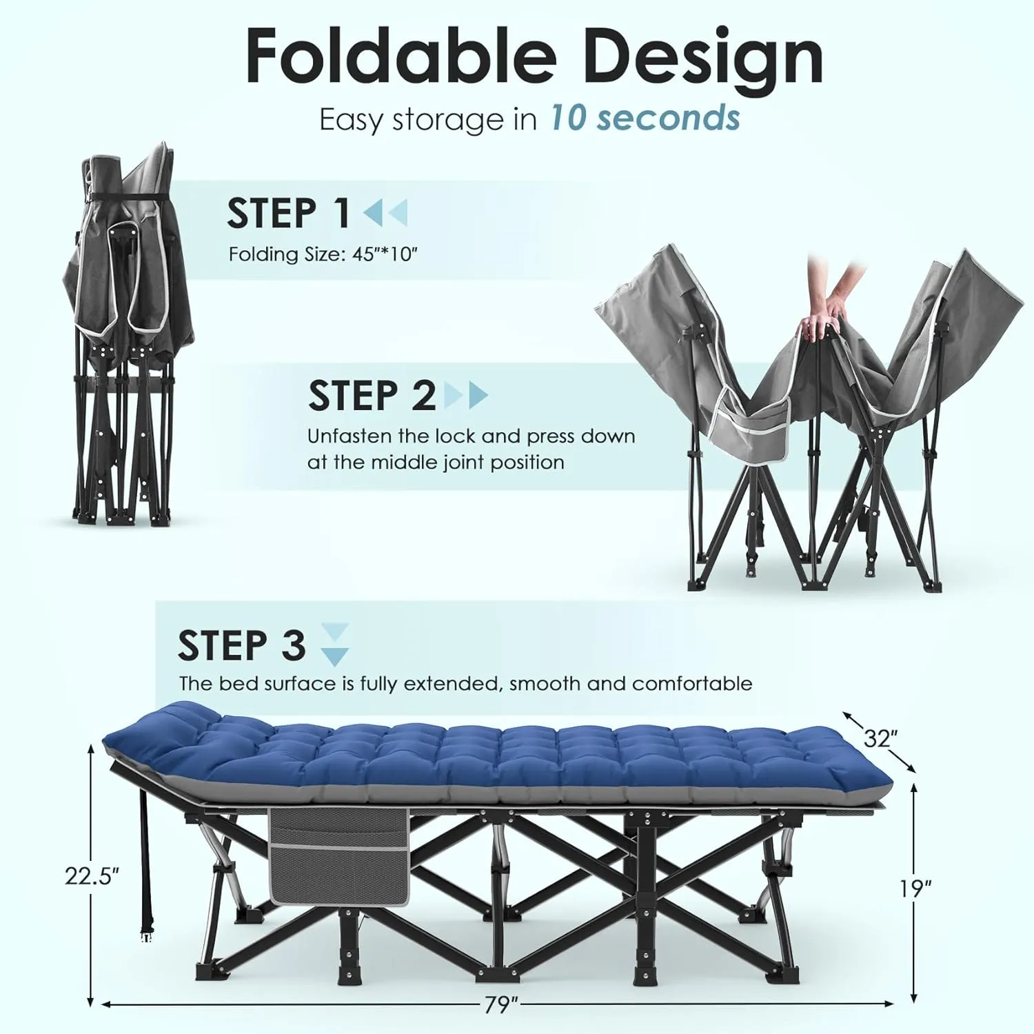 Suteck Camping Cot, 32In XXL Folding Camping Cot Heavy Duty Sleeping Bed for Adults 1200D Double Layer Oxford Cots for Camping W/Pilllow Mattress Carry Bag for Home Office Nap Beach Travel, 500LBS