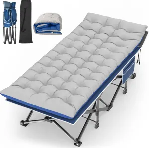 Suteck Camping Cot, 32In XXL Folding Camping Cot Heavy Duty Sleeping Bed for Adults 1200D Double Layer Oxford Cots for Camping W/Pilllow Mattress Carry Bag for Home Office Nap Beach Travel, 500LBS