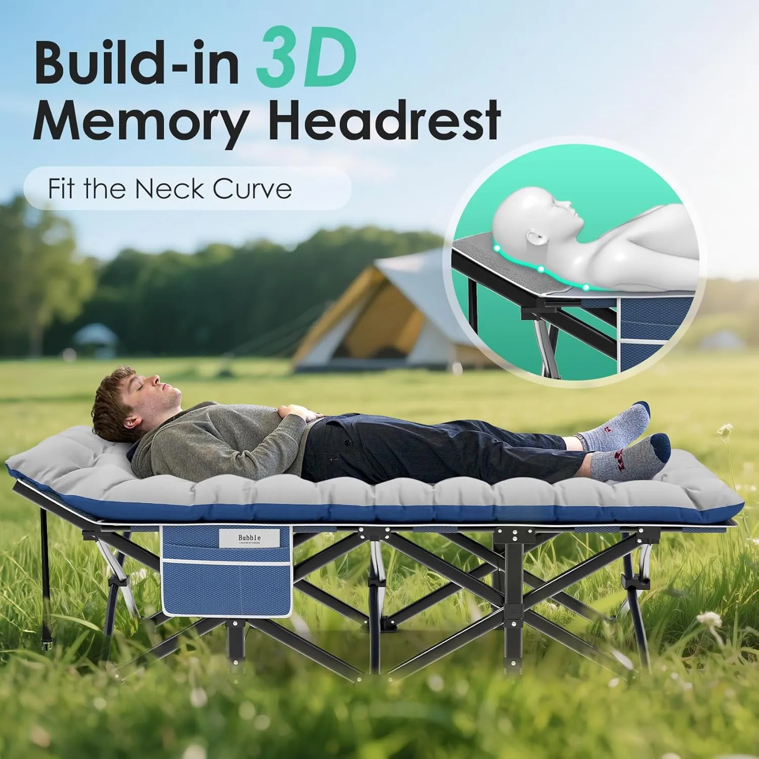 Suteck Camping Cot, 32In XXL Folding Camping Cot Heavy Duty Sleeping Bed for Adults 1200D Double Layer Oxford Cots for Camping W/Pilllow Mattress Carry Bag for Home Office Nap Beach Travel, 500LBS