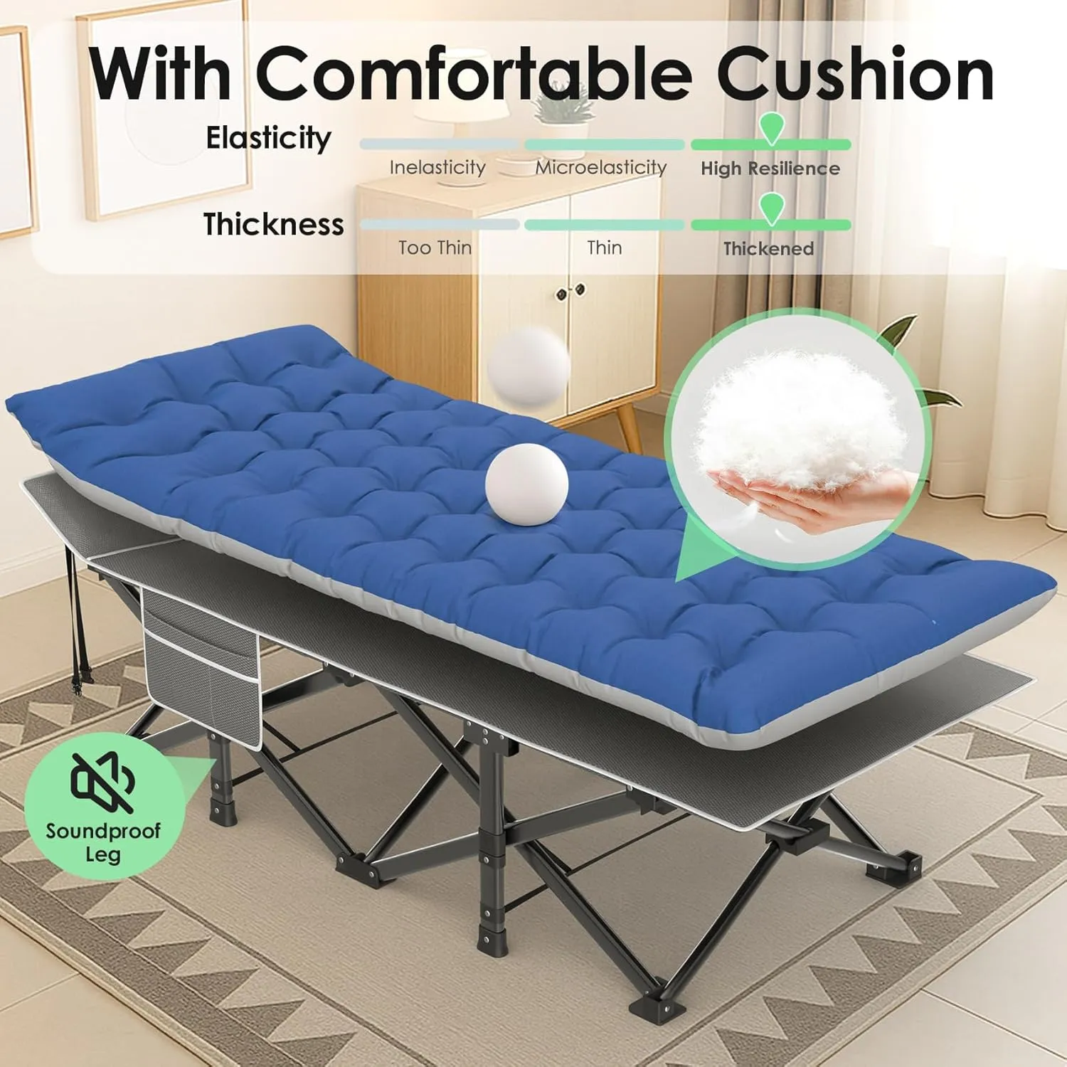 Suteck Camping Cot, 32In XXL Folding Camping Cot Heavy Duty Sleeping Bed for Adults 1200D Double Layer Oxford Cots for Camping W/Pilllow Mattress Carry Bag for Home Office Nap Beach Travel, 500LBS