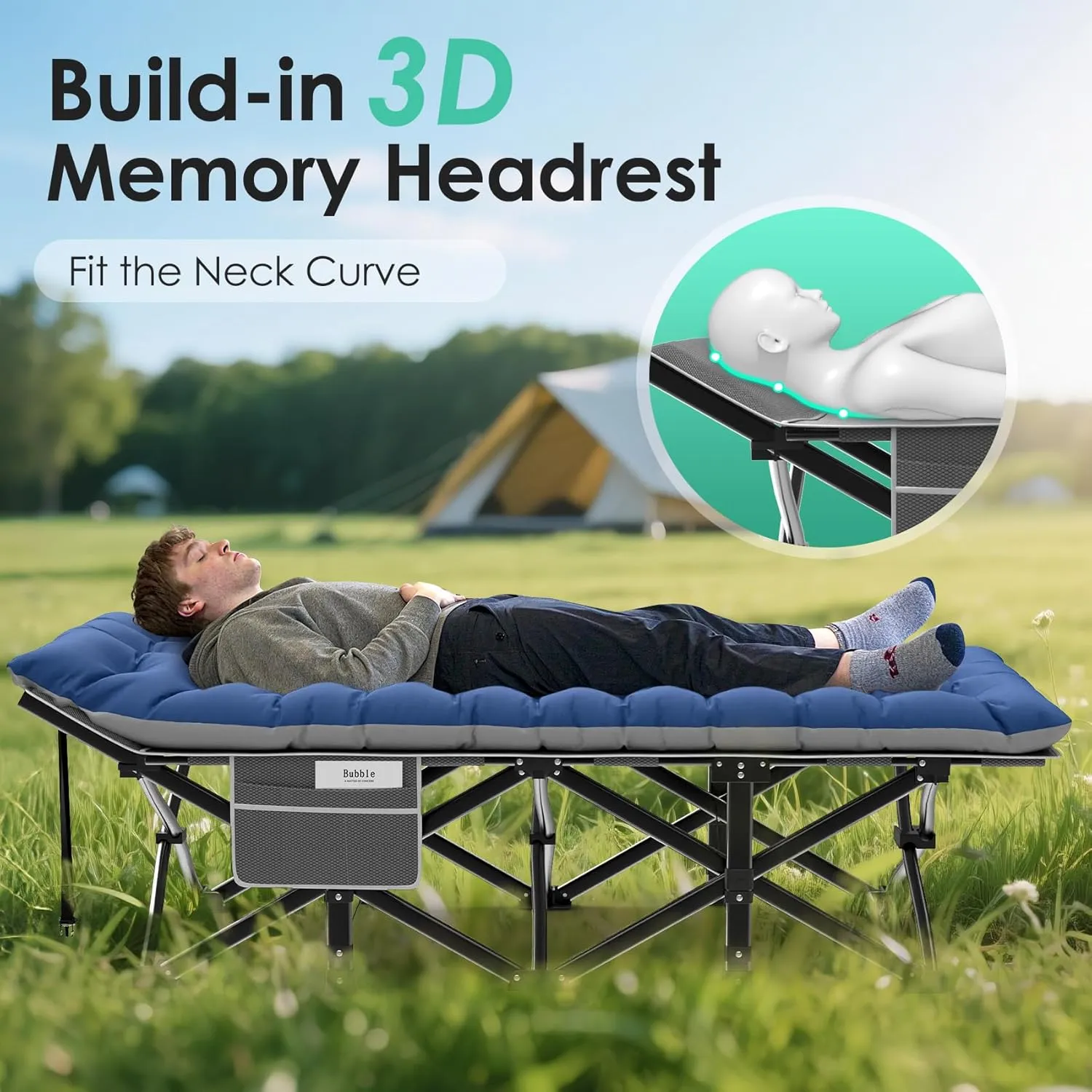 Suteck Camping Cot, 32In XXL Folding Camping Cot Heavy Duty Sleeping Bed for Adults 1200D Double Layer Oxford Cots for Camping W/Pilllow Mattress Carry Bag for Home Office Nap Beach Travel, 500LBS