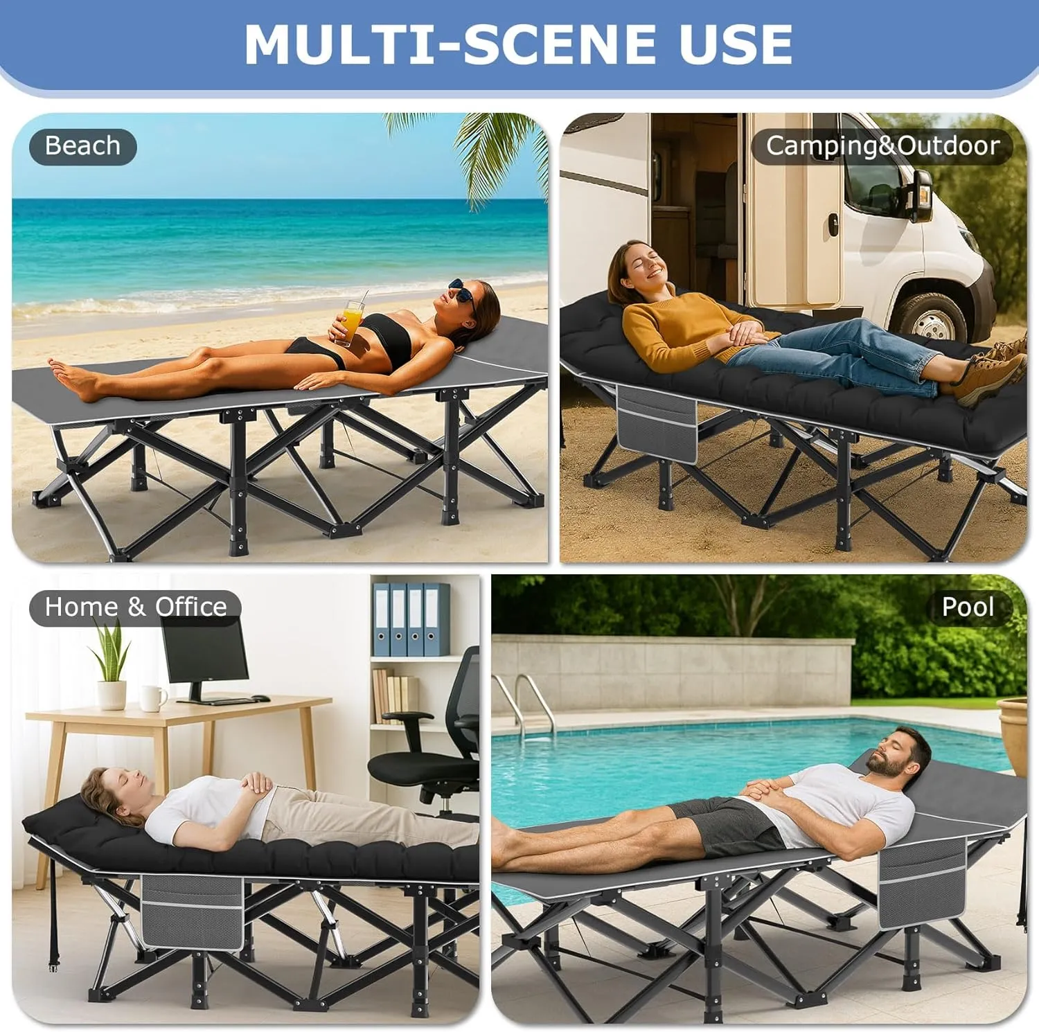 Suteck Camping Cot, 32In XXL Folding Camping Cot Heavy Duty Sleeping Bed for Adults 1200D Double Layer Oxford Cots for Camping W/Pilllow Mattress Carry Bag for Home Office Travel, Black