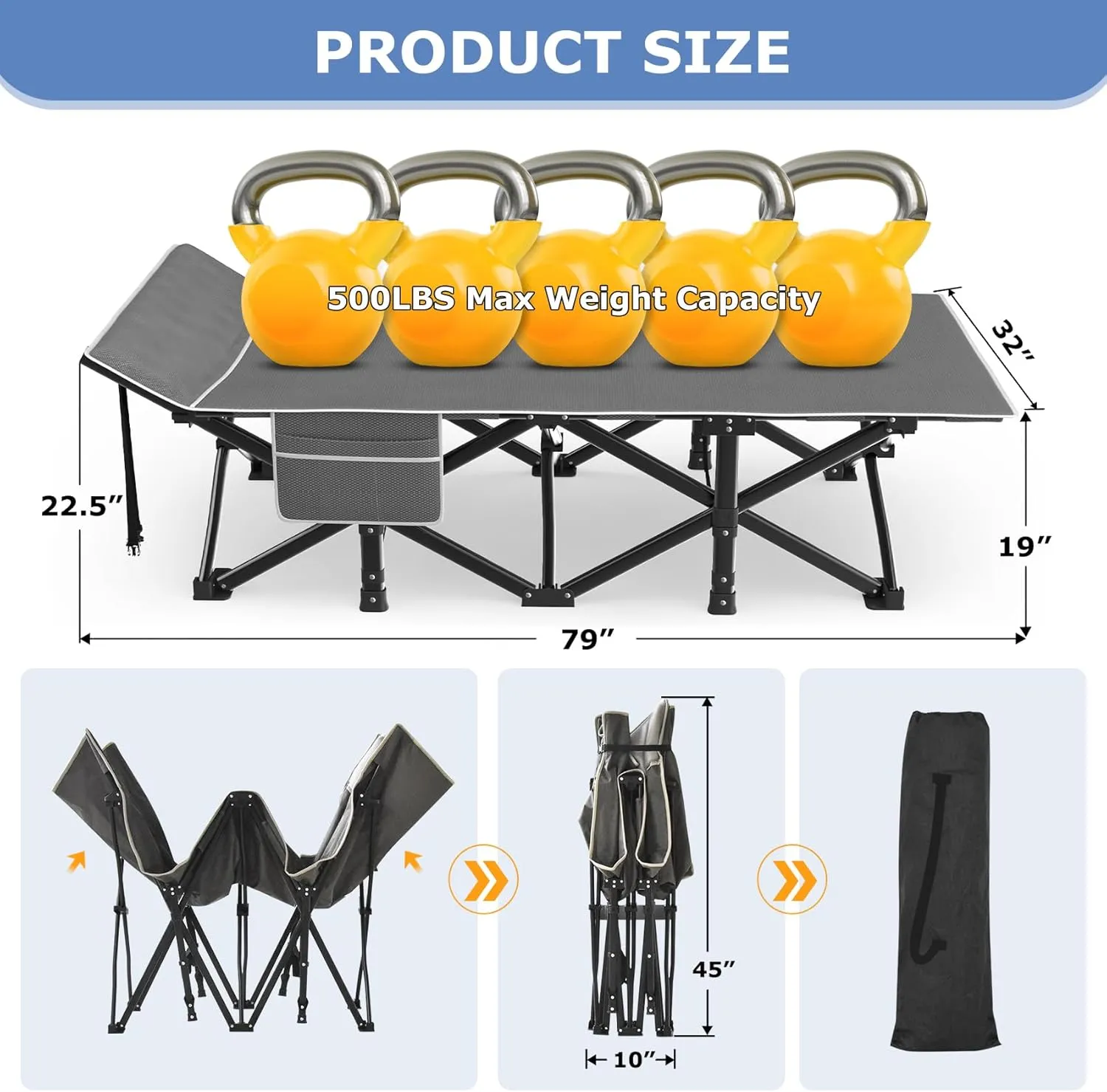 Suteck Camping Cot, 32In XXL Folding Camping Cot Heavy Duty Sleeping Bed for Adults 1200D Double Layer Oxford Cots for Camping W/Pilllow Mattress Carry Bag for Home Office Travel, Black