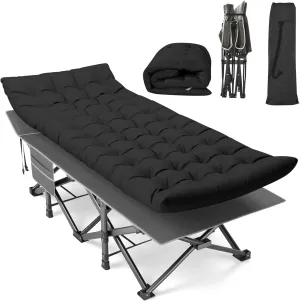 Suteck Camping Cot, 32In XXL Folding Camping Cot Heavy Duty Sleeping Bed for Adults 1200D Double Layer Oxford Cots for Camping W/Pilllow Mattress Carry Bag for Home Office Travel, Black