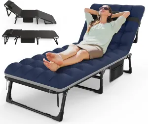 Suteck Folding Camping Cot, Adjustable 5 2 Positions Reclining Portable Outdoor Cot Heavy Duty Sleeping Bed Cots w/Pillow Mat Carry Bag, Chaise Lounge Chair for Home Office Nap Beach Pool Patio Travel