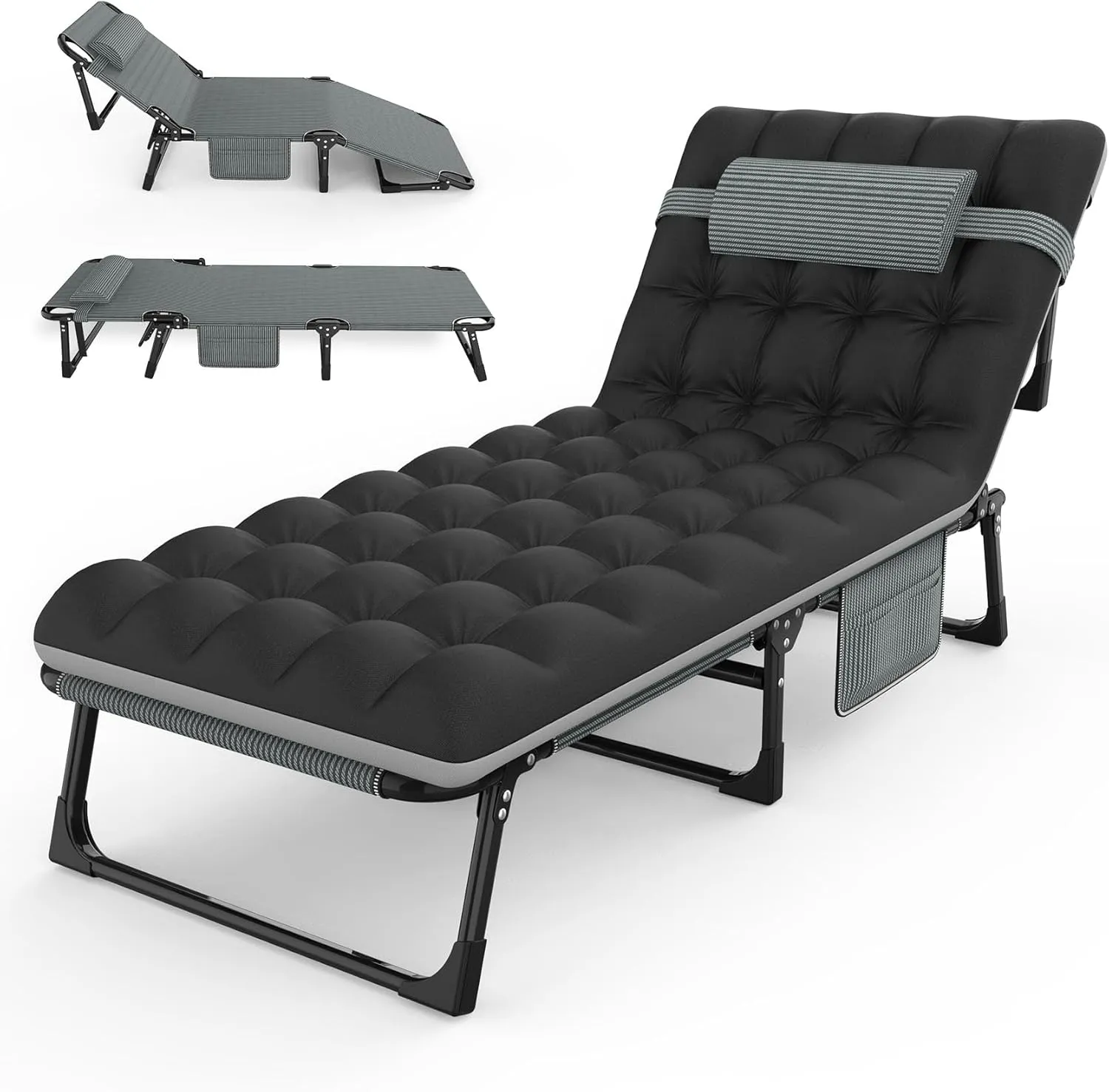 Suteck Folding Camping Cot, All-in-One Portable Outdoor Cot Heavy Duty Sleeping Bed for Adults Camp Bed Cots Build in Pilllow Mattress for Home Office Nap Beach Travel, Grey