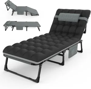 Suteck Folding Camping Cot, All-in-One Portable Outdoor Cot Heavy Duty Sleeping Bed for Adults Camp Bed Cots Build in Pilllow Mattress for Home Office Nap Beach Travel, Grey