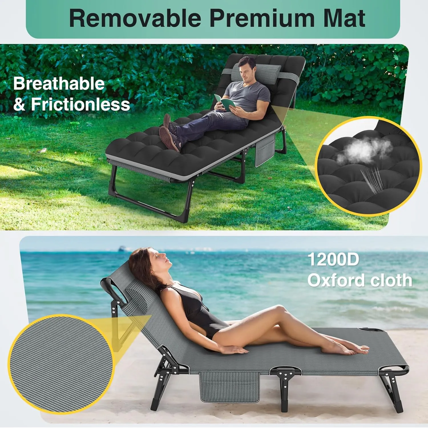 Suteck Folding Camping Cot, All-in-One Portable Outdoor Cot Heavy Duty Sleeping Bed for Adults Camp Bed Cots Build in Pilllow Mattress for Home Office Nap Beach Travel, Grey