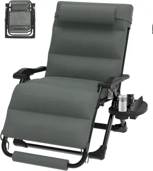 Suteck Oversized Zero Gravity Chair XL Reclining Camping Chair w/Washable Cushion, Outdoor Lounge Chairs Patio Recliner with Large Cup Holder, Footrest, Padded Headrest, Support 500LBS
