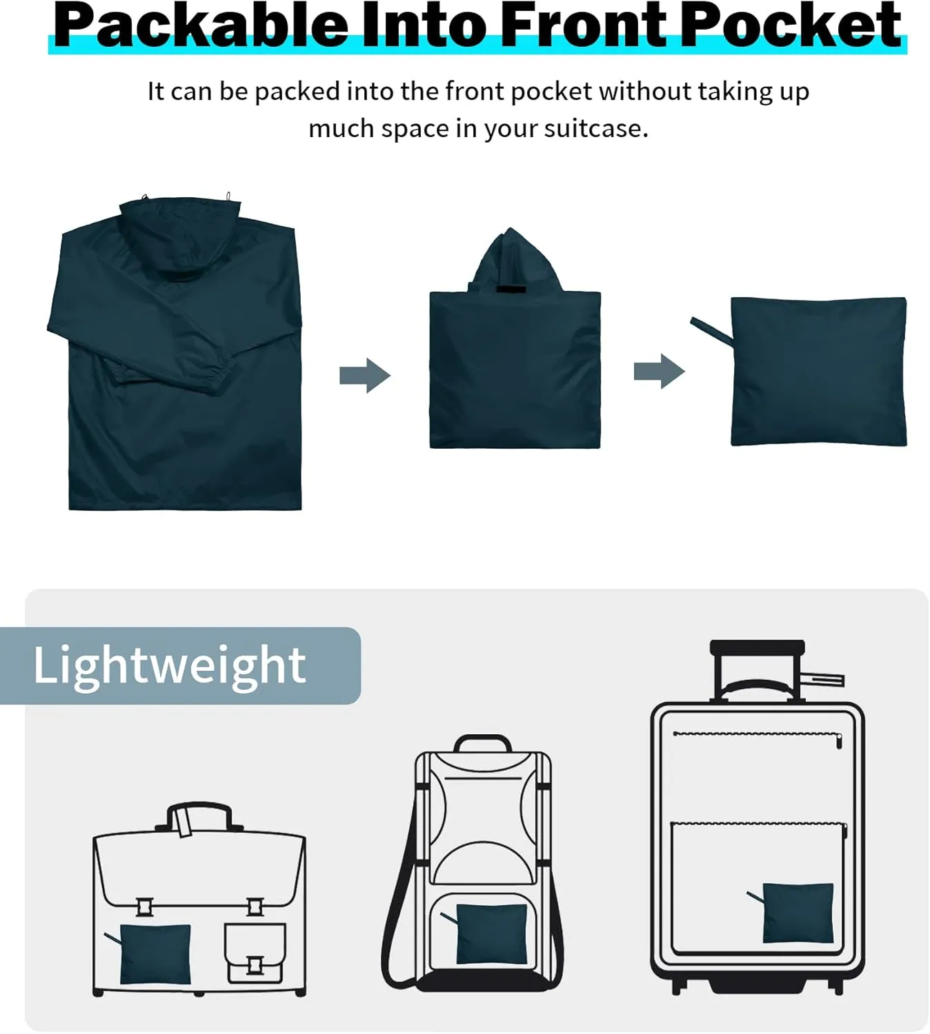 SWISSWELL Men's Rain Jacket Waterproof Lightweight Packable Pullover Windbreaker with Hood for Travel Hiking Golf