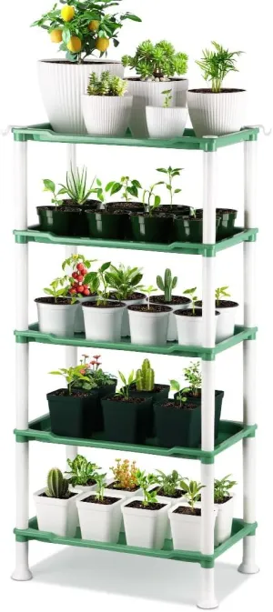 Tabletop 5-Tier Seed Stand with 5 Trays, Seed Starting Rack Propagation Rack Kit for Stackable Seedling Tray Seedling Staging Table for Indoor Outdoor Growing(Green) Gardening Gifts