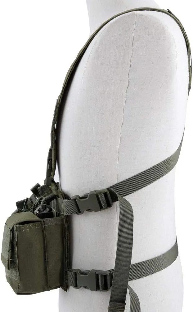 Tactical Chest Vest Rig Adjustable X Harness with 5.56 9mm Rifle Mag Pouches for Airsoft Shooting Wargame Paintball