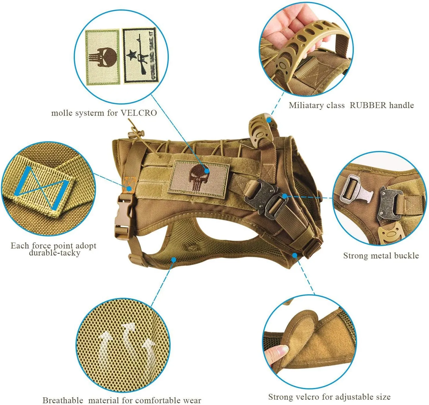 Tactical Service Dog Vest Harness K9 Military Molle Dog Vest for Outdoor Training Waterproof Pet Dog Harness with Rubber Handle & Metal Buckle