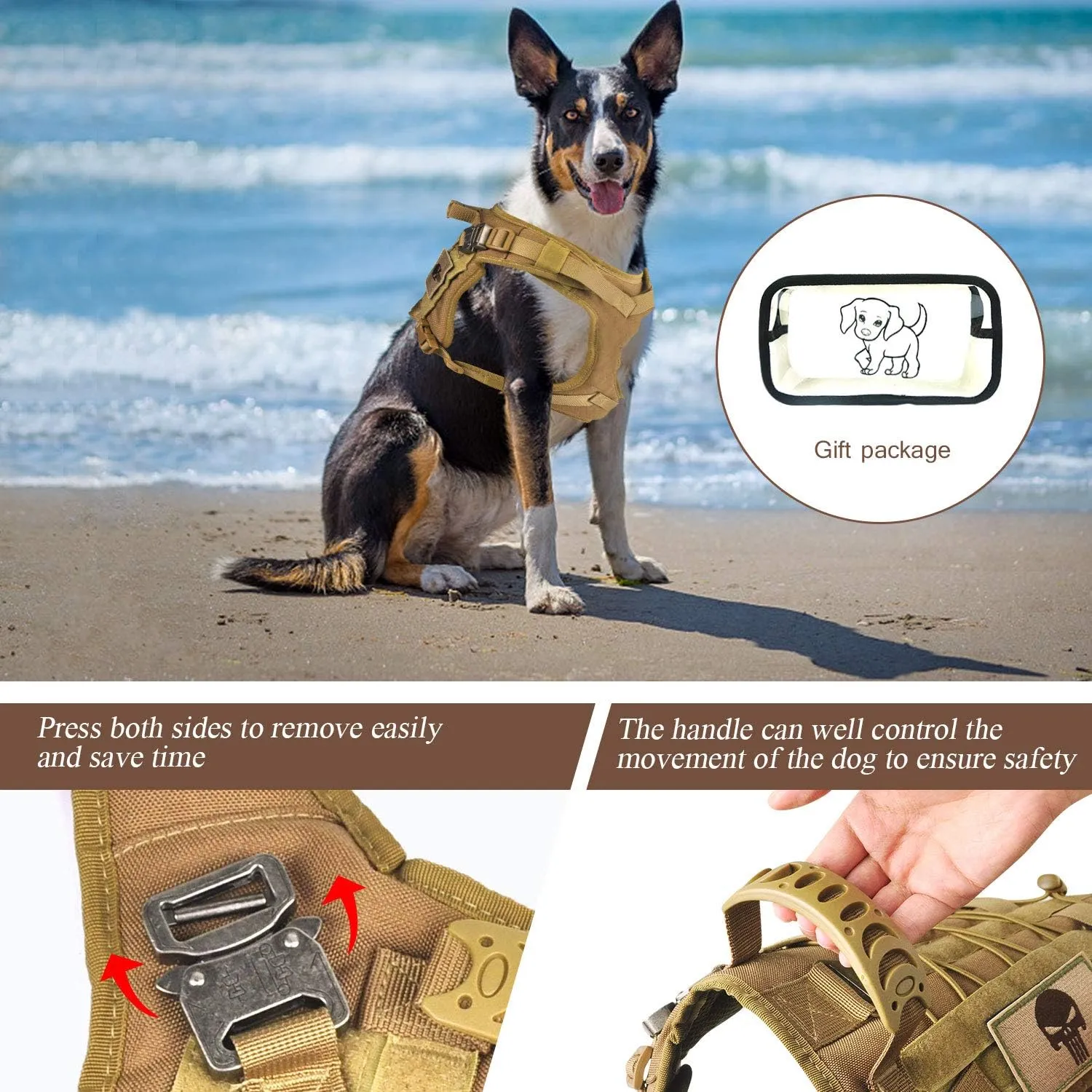 Tactical Service Dog Vest Harness K9 Military Molle Dog Vest for Outdoor Training Waterproof Pet Dog Harness with Rubber Handle & Metal Buckle