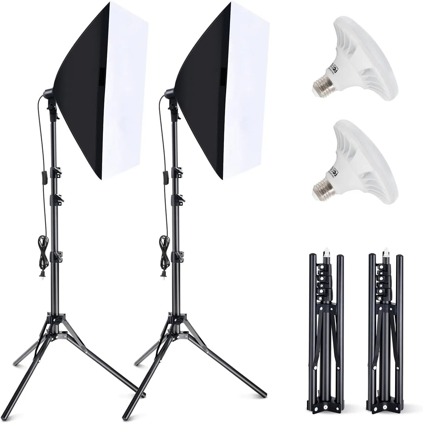 Takerers Softbox Photography Lighting Kit, 2-Pack 16'' x 16'' Continuous Lighting Photo Studio Equipment with 50W E27 Socket 5500K LED Bulb for Photography/Video Recording/Live Streaming