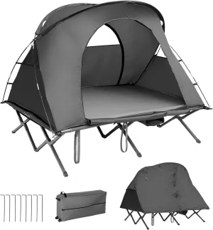 Tangkula 2-Person Tent Cot, 4-in-1 Folding Tent with Waterproof Rainfly, Self-Inflating Mattress & Roller Carrying Bag, Portable Off Ground Elevated Tent with Shoe Storage Pocket & Lamp Hook