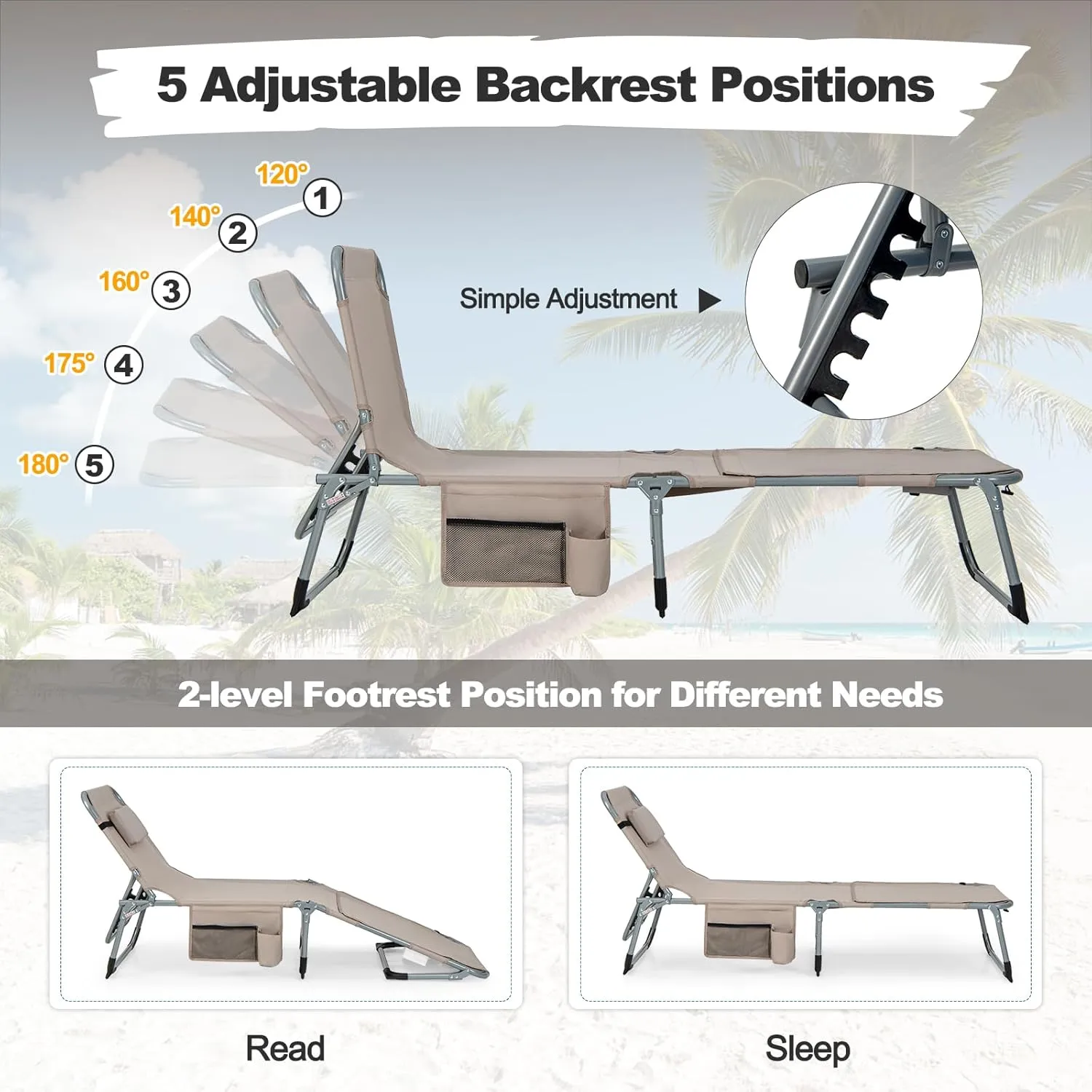 Tangkula Tanning Chair, Outdoor Folding Beach Lounge Chair with Face/Arm Hole, 2 Carry Handle, Pillow, Adjustable Backrest, 400 LBS Face Down Sunbathing Chair for Outside Beach Poolside