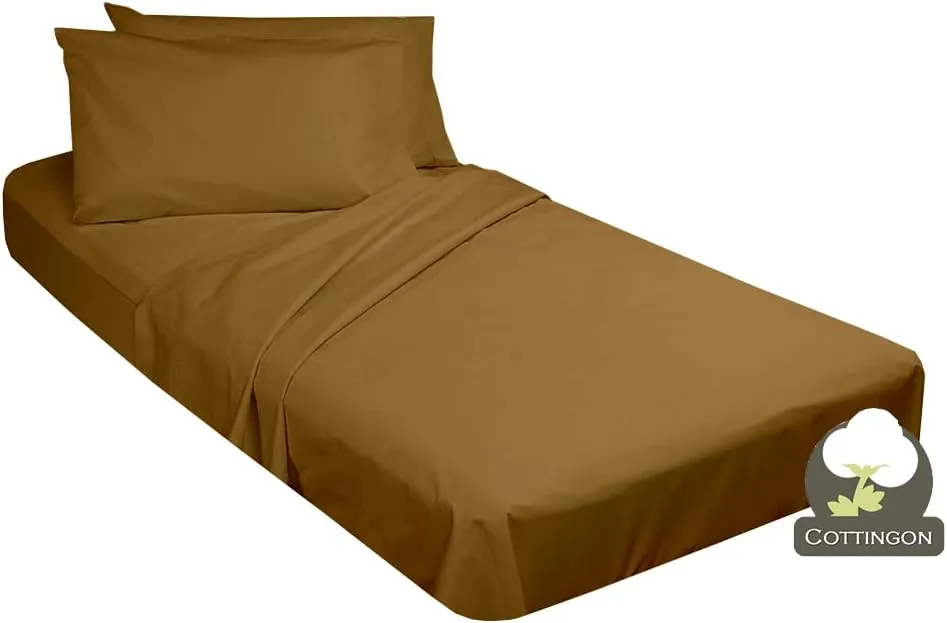 Taupe Solid 4-Piece Cot Bed Linen Set - 1 Fitted Sheet 33" x 75", 1 Flat Sheet 64" x 94", 2 Pillow Cases 20" x 30" Perfect for Folding Guest & Rollaway Beds