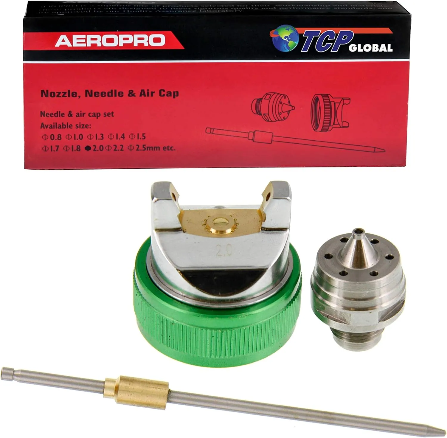 TCP Global 2.0 Needle,Nozzle, Air Cap Set for The G6600 Series Spray Gun
