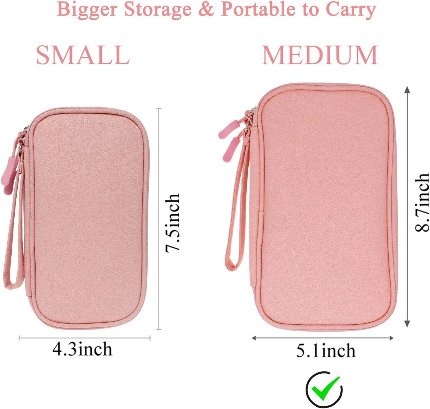 Tech Organizer Travel Case, Carry On Essentials Pouch Bag for Electronics & Accessories (Light Pink, Medium)