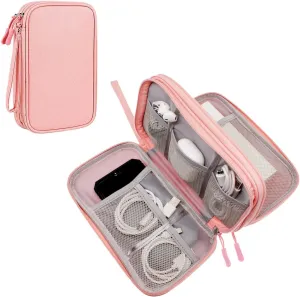 Tech Organizer Travel Case, Carry On Essentials Pouch Bag for Electronics & Accessories (Light Pink, Medium)