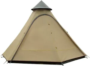 Teepee Waterproof Double Layers Outdoor Tent Thickened Camping Family Tent Pyramids Indian Tent with Fixed Groundsheet Suitable for Wild Camping and Hunting (Brown) (Brown)