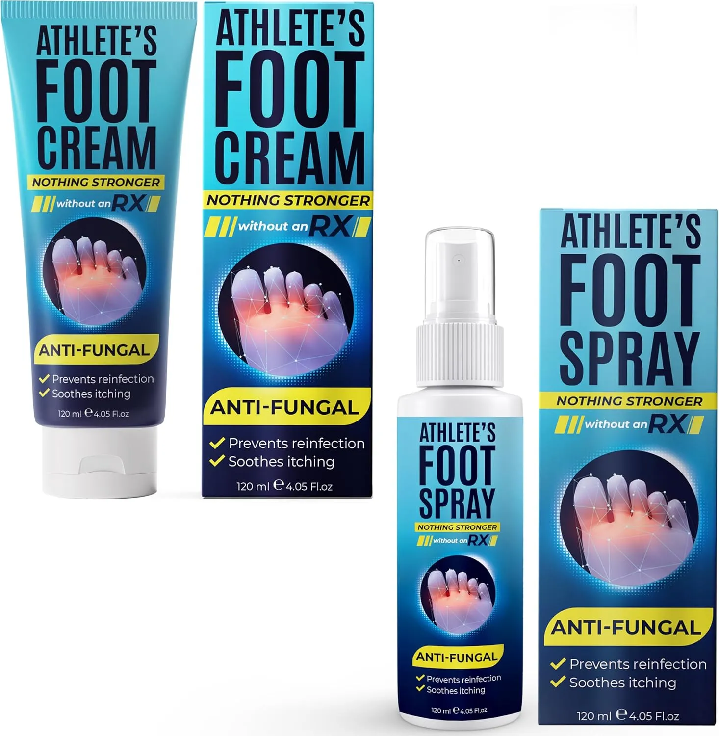 Terramed Just Think Comfort Complete Athlete’s Foot Care Bundle with Tea Tree Oil Spray and Foot Cream for Cracked Heels, Jock Itch, and Ringworm Relief