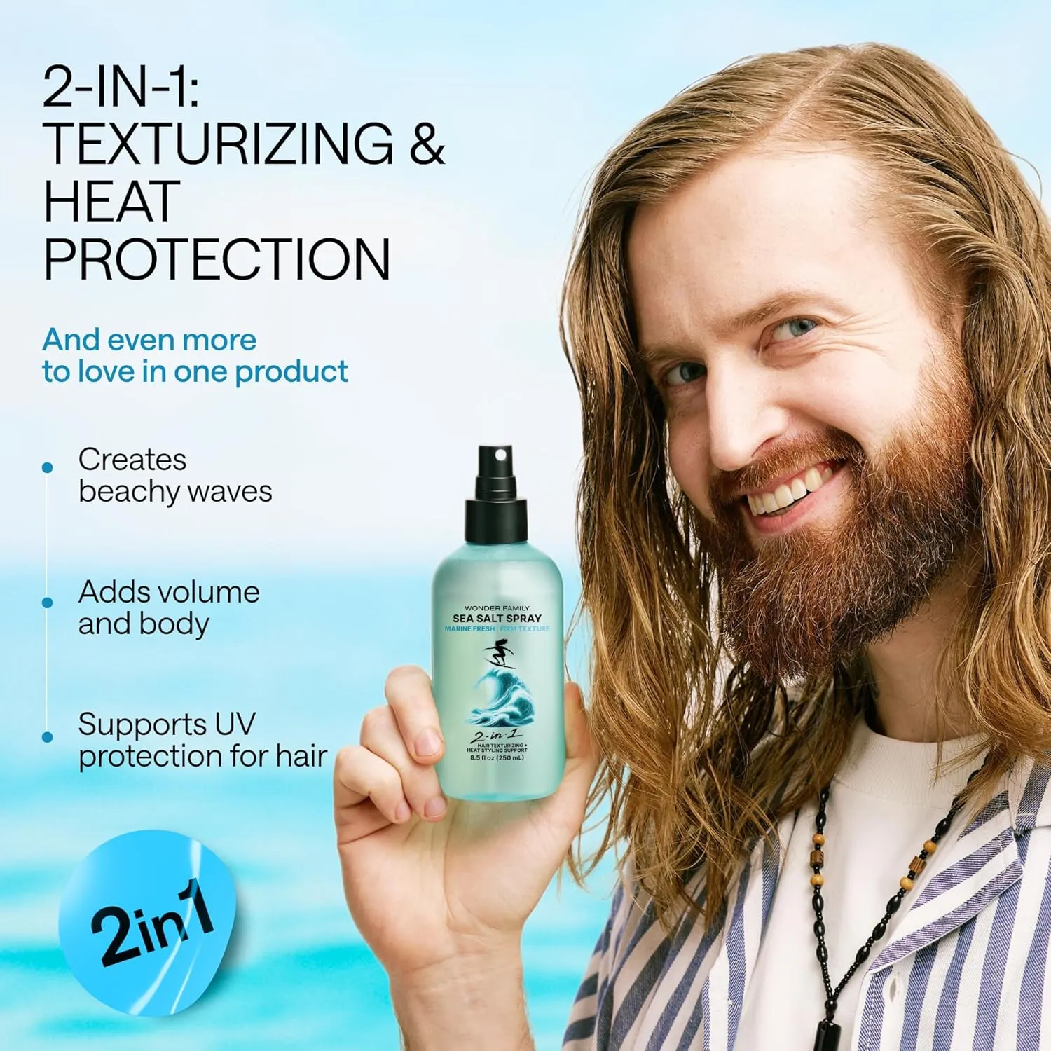 Texturizing Sea Salt Spray – Beach Waves & Curls, Extra Hold, Low-Shine Volumizer for Fine Hair – Unisex Dry Texture Spray – 8.5 Fl Oz