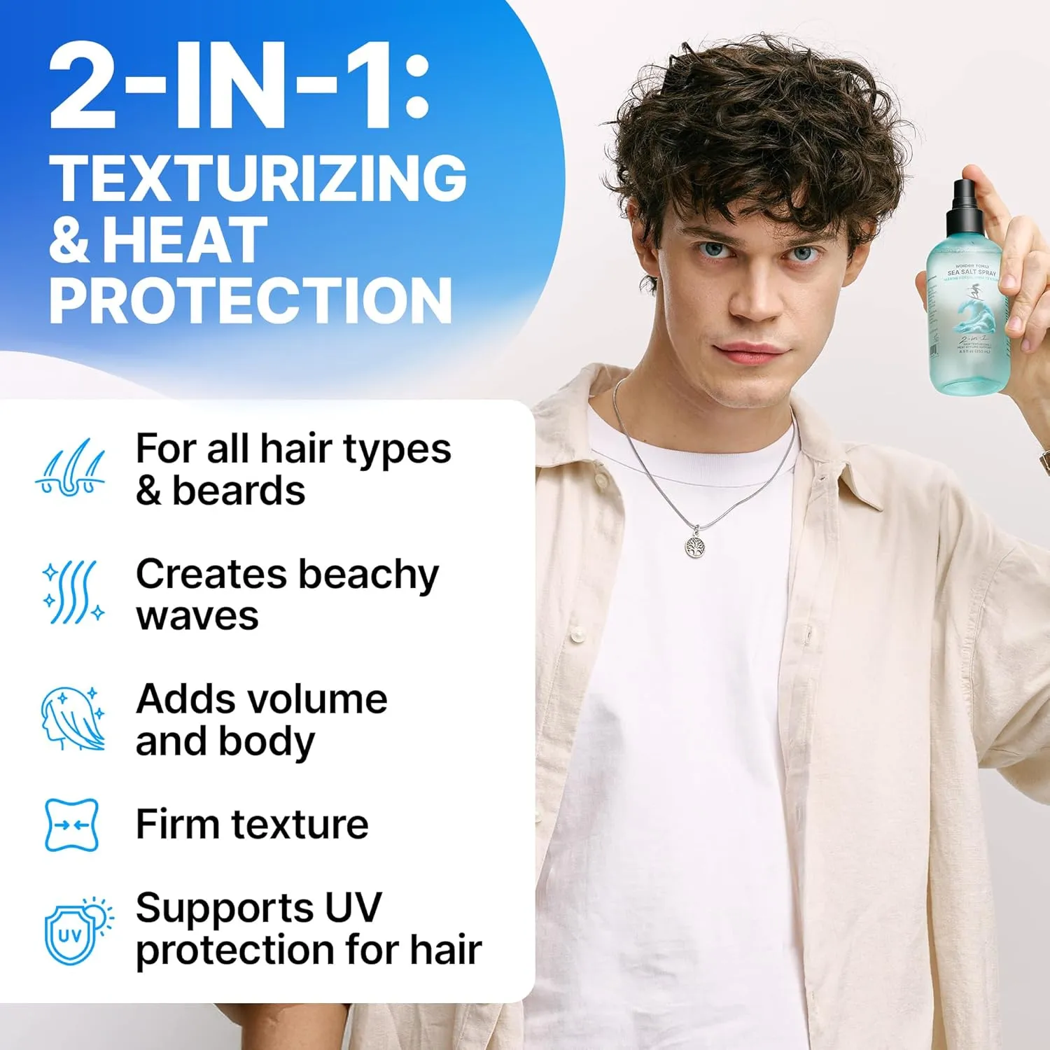 Texturizing Sea Salt Spray for Men, Women - Hair Volumizer for Fine Hair - Beach Waves & Curly Hair Spray Extra Hold, Low-Shine - Lift, Dry Texture Spray