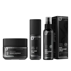 The Beard Struggle Beard & Hair Heat Protectant Spray, Warrior’s Beard Balm & Day Liquid Tonic Beard Oil Bundle Nourishes & Revitalizes Beard Hair - Platinum Collection - Vanir's Wisdom